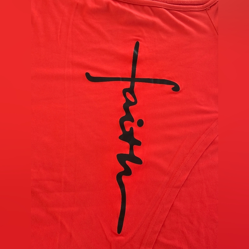 Faith Graphic Red Off Shoulder Tunic Top XL | Christian Aesthetic Boho Casual - Picture 13 of 14